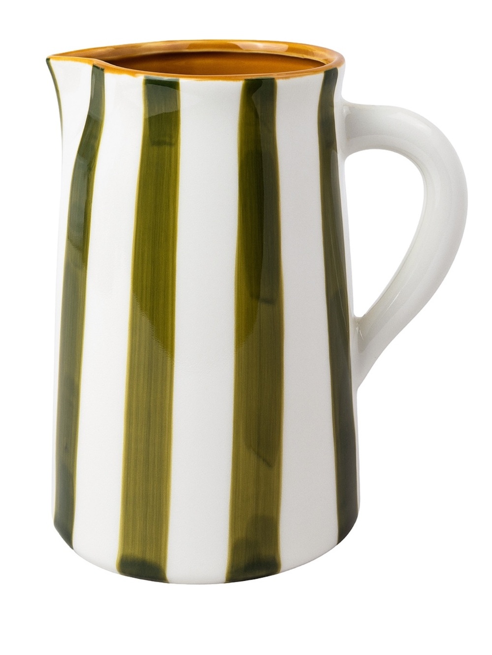 Striped Ceramic Pitcher in Olive Green and Ivory - Home Dining